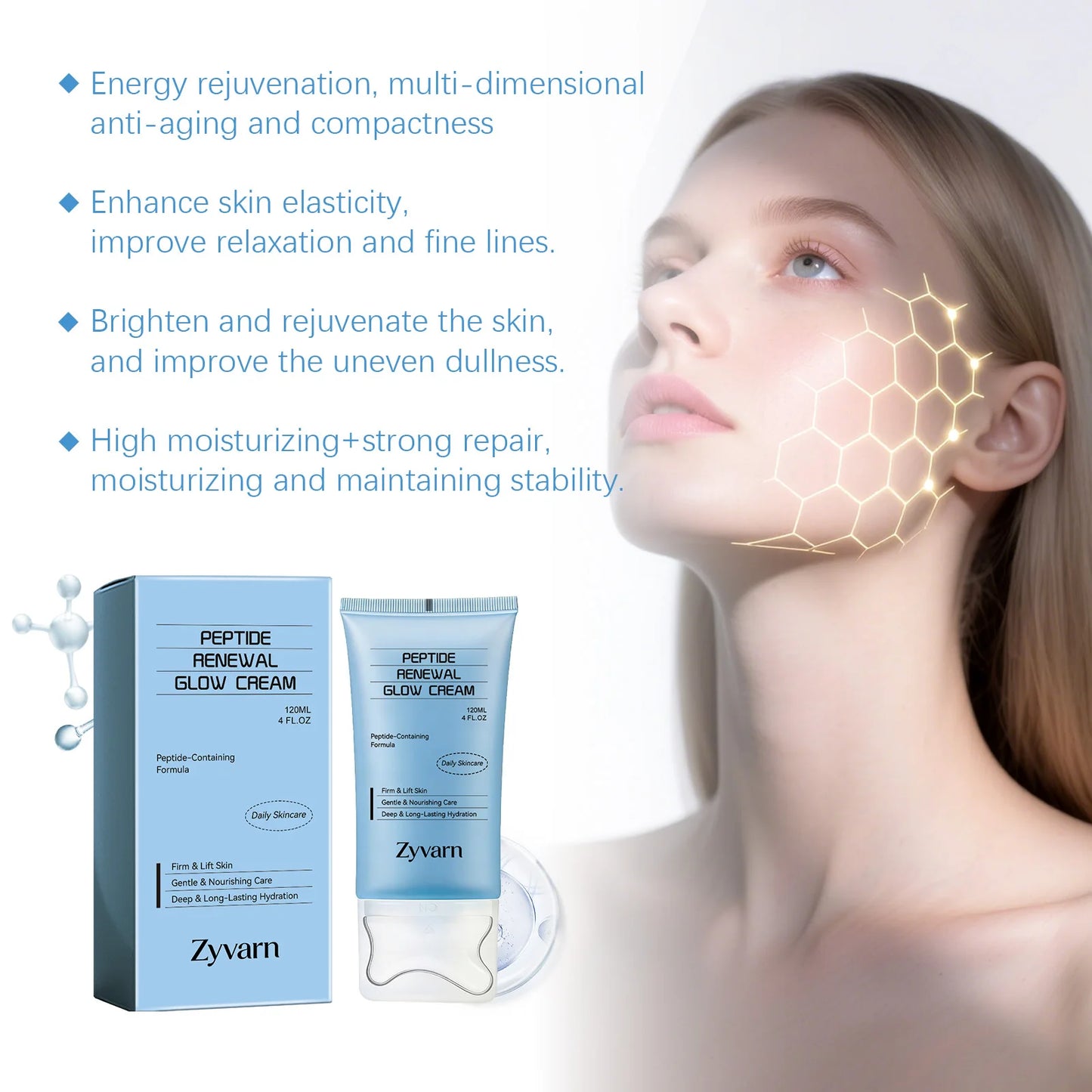 Peptide skincare cream, gently moisturizing, keeps skin hydrated, daily skincare cream