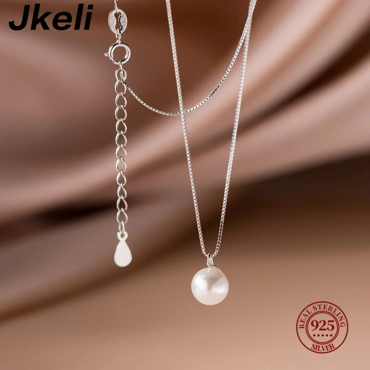 Jkeli S925 Sterling Silver Pearl Necklace Elegantly Simple Lockbone Chain