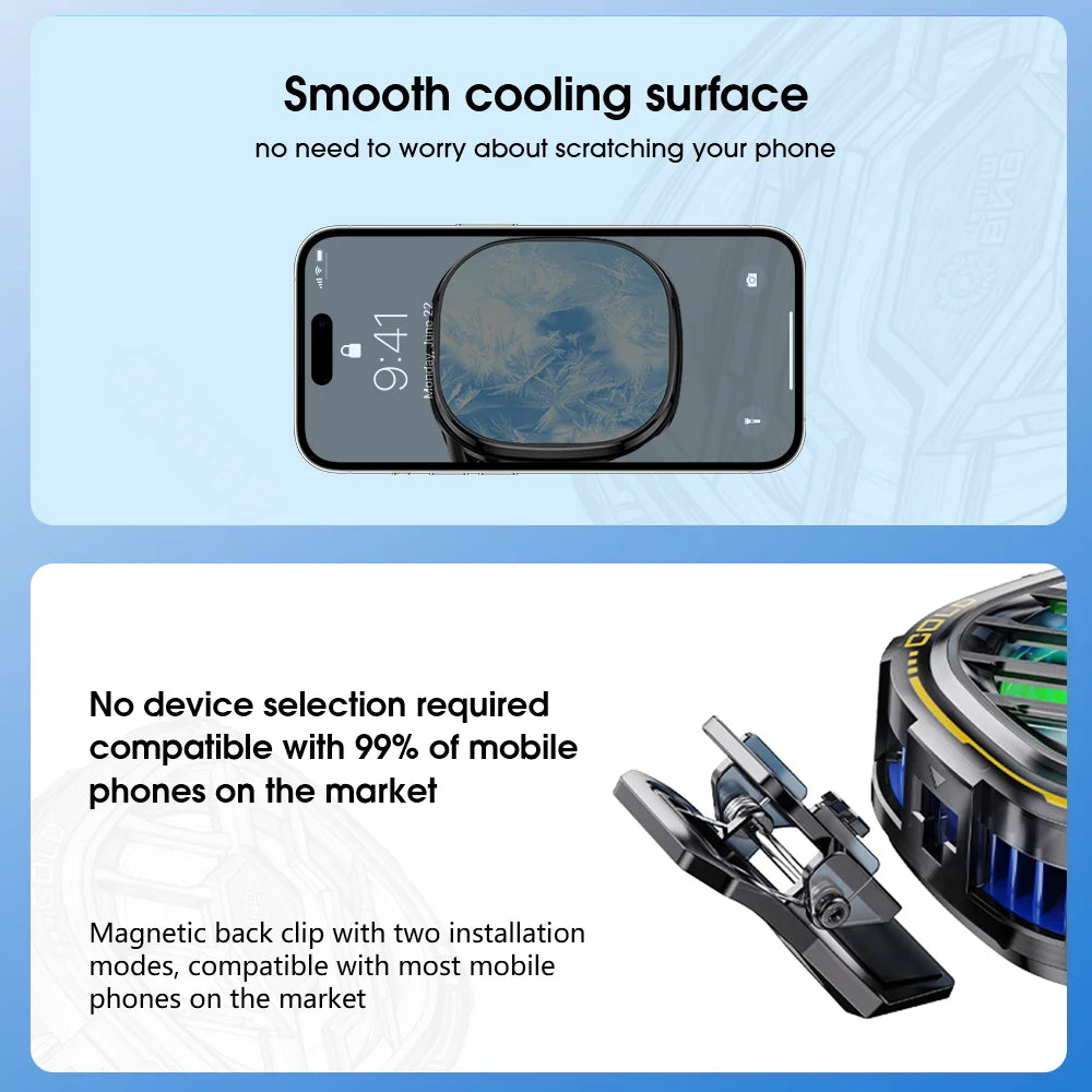 2-in-1 Magnetic Mobile Phone Cooler Back-Clip Game Live Cooler Semiconductor Cooling Fan for IOS Android Smart Phone Radiator