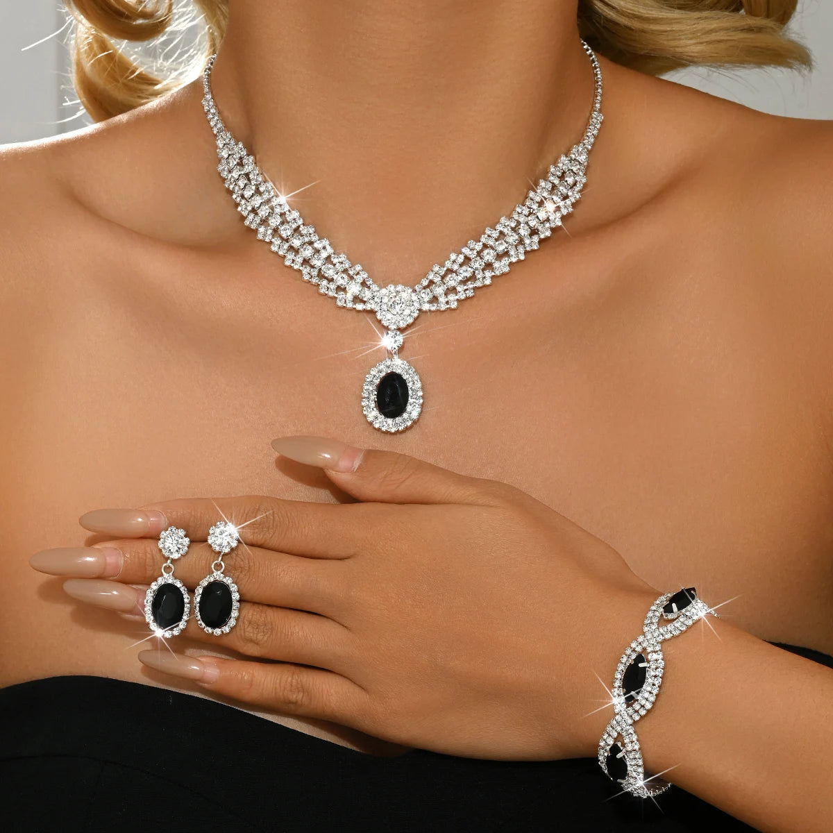 Diamond Set Necklace, Earrings, Bracelet, Bridal, Wedding,