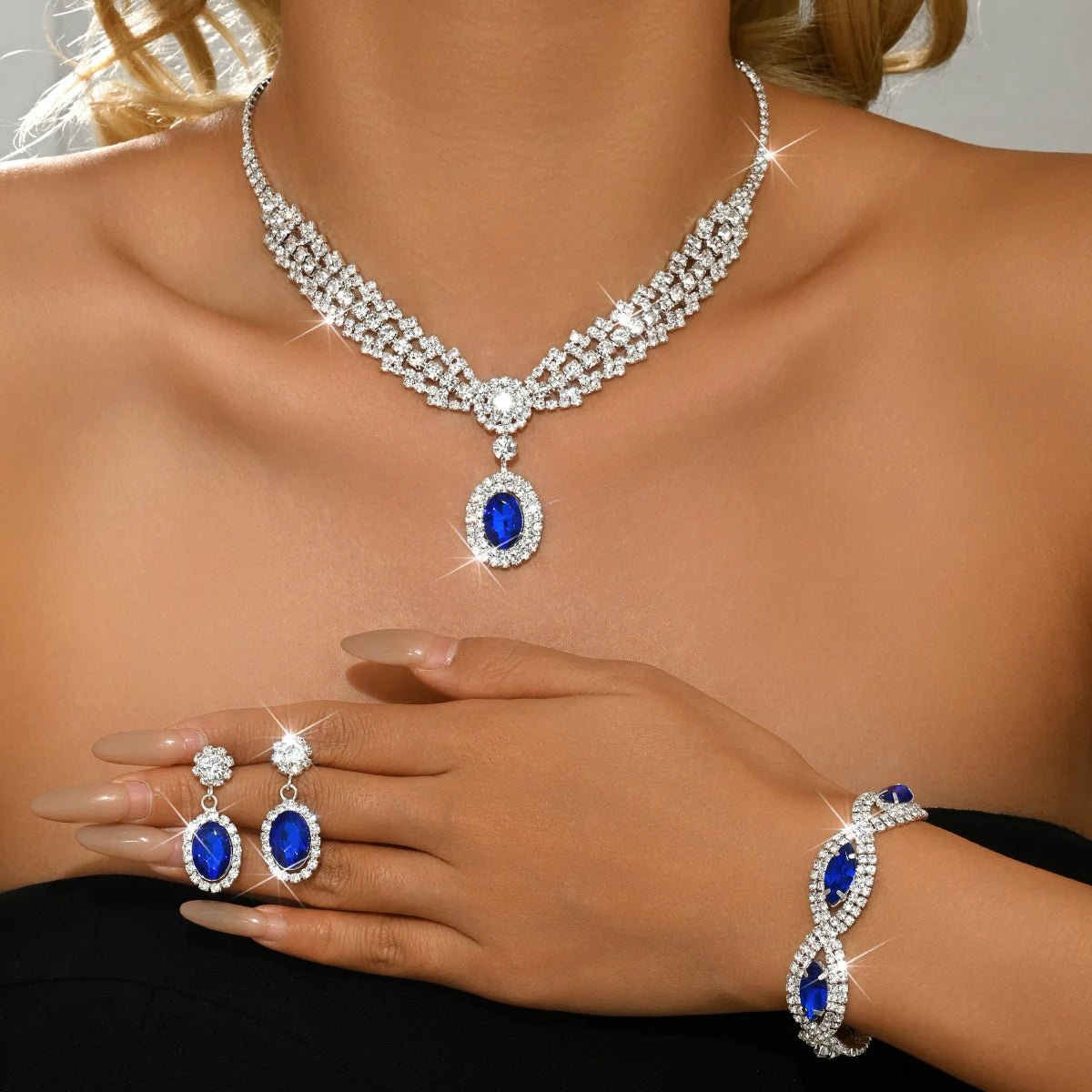 Diamond Set Necklace, Earrings, Bracelet, Bridal, Wedding,