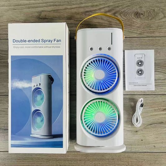 Refrigeration Mini Fan Desktop Shake-head Dual Fan Three-hole Ice Fog Cooler
