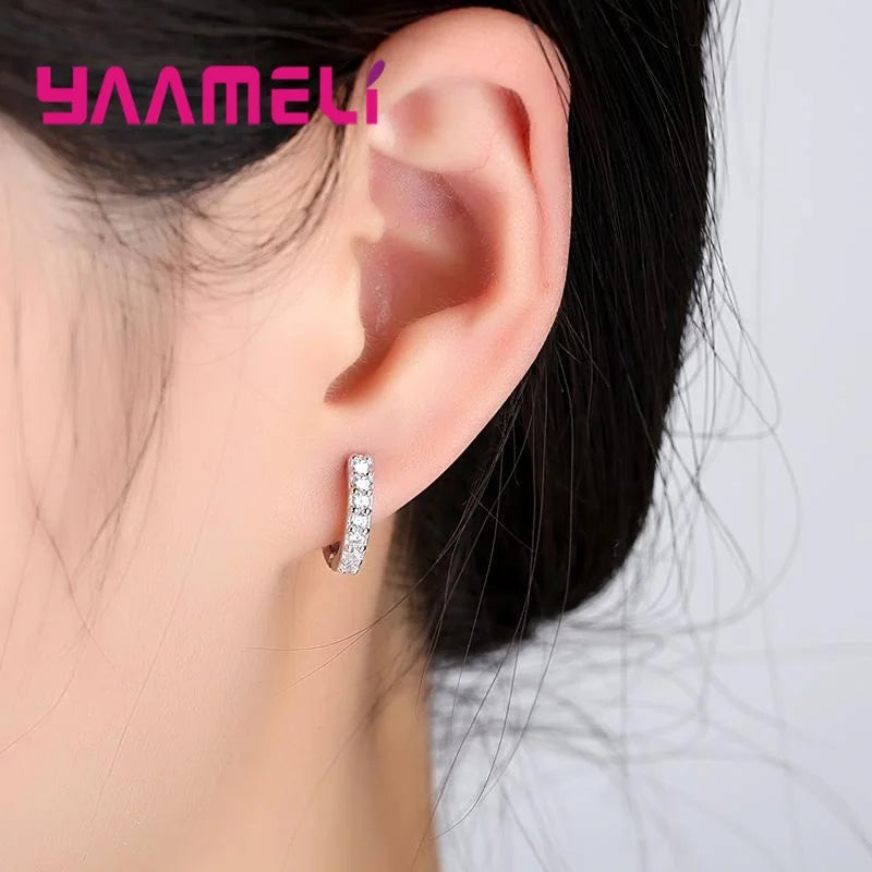Earrings for Women Girls Simple Crystal 925 Sterling Silver Stamped Jewelry