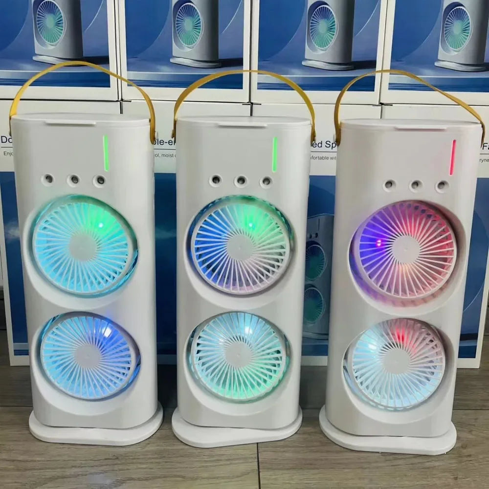 Refrigeration Mini Fan Desktop Shake-head Dual Fan Three-hole Ice Fog Cooler