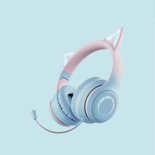 RGB Headset Gamer Girl Wireless Bluetooth Earphone With Microphone Cat Ear Gaming Earphones