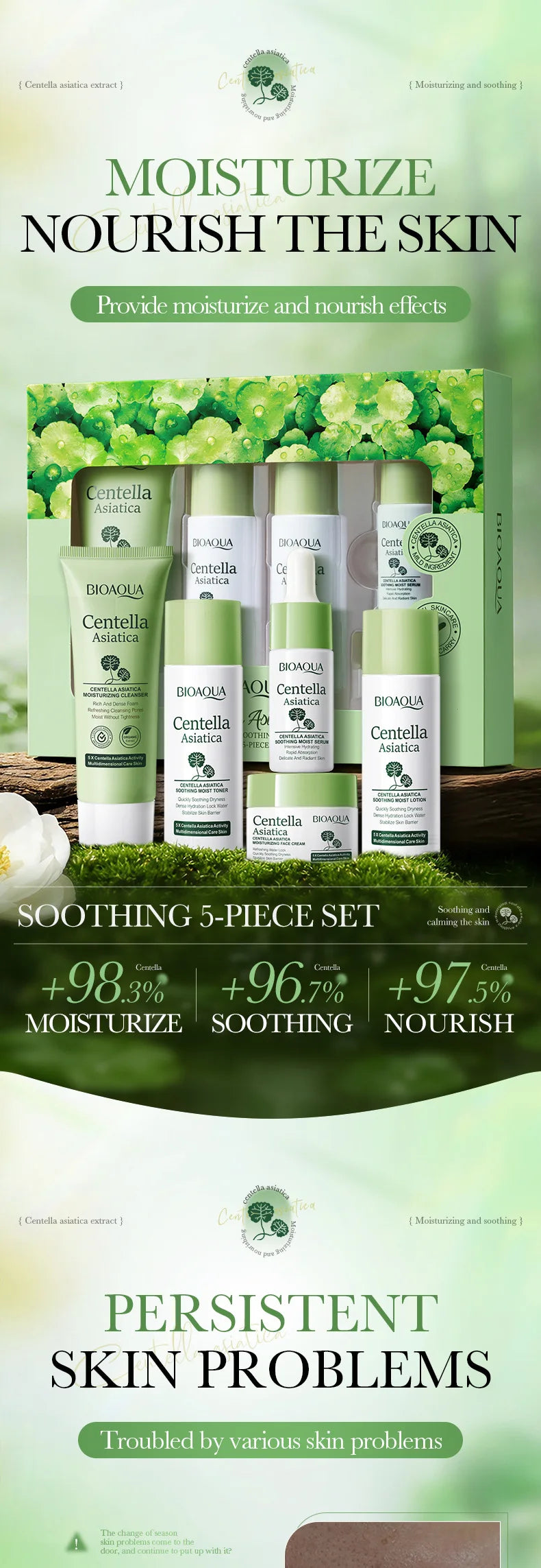 5pcs/set BIOAQUA Centella Asiatica Skin Care Sets