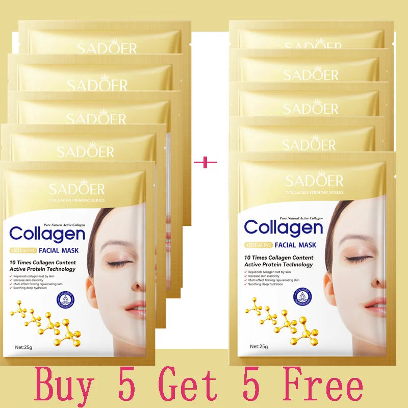 10pcs Korean Collagen Anti Wrinkle Facial Mask Skin Moisturizing Brightening Skincare Mask