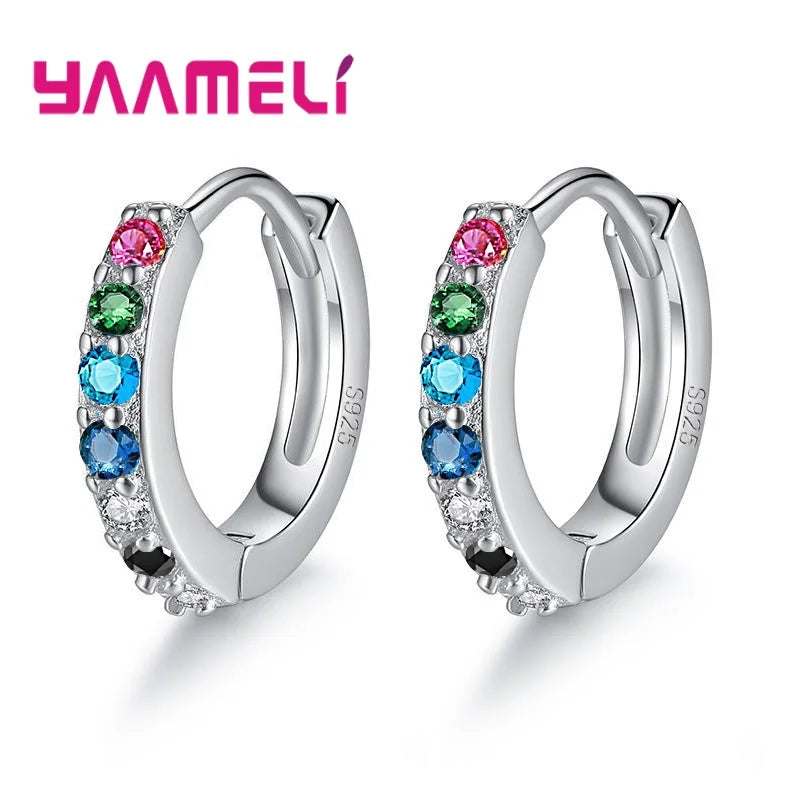 Earrings for Women Girls Simple Crystal 925 Sterling Silver Stamped Jewelry