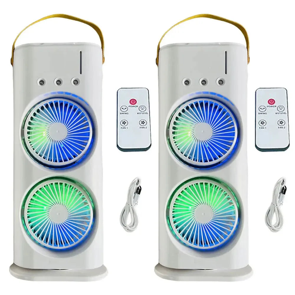 Refrigeration Mini Fan Desktop Shake-head Dual Fan Three-hole Ice Fog Cooler
