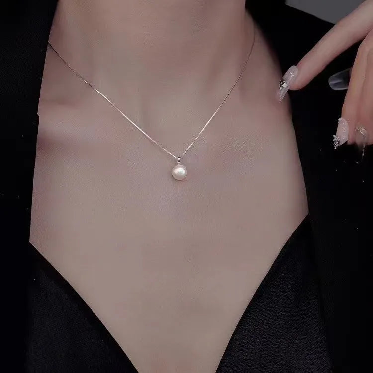 Jkeli S925 Sterling Silver Pearl Necklace Elegantly Simple Lockbone Chain