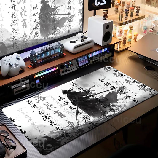 Black White Samurai Warrior Mouse Pad Desk Accessories Gamer Keyboard Table Mat Office Company Mousepad Gaming Laptop Accessory
