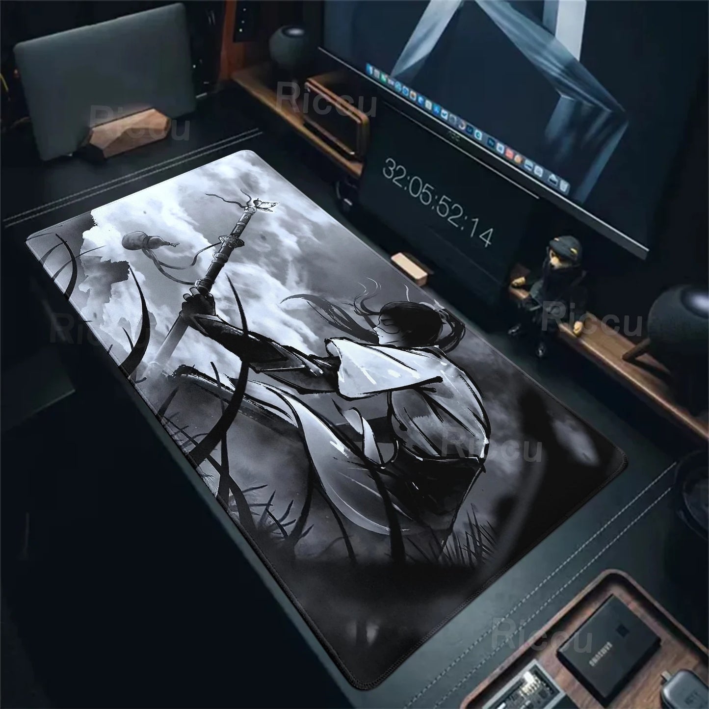 Black White Samurai Warrior Mouse Pad Desk Accessories Gamer Keyboard Table Mat Office Company Mousepad Gaming Laptop Accessory