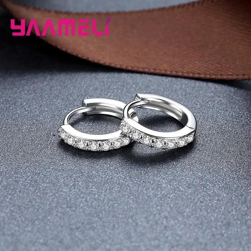 Earrings for Women Girls Simple Crystal 925 Sterling Silver Stamped Jewelry
