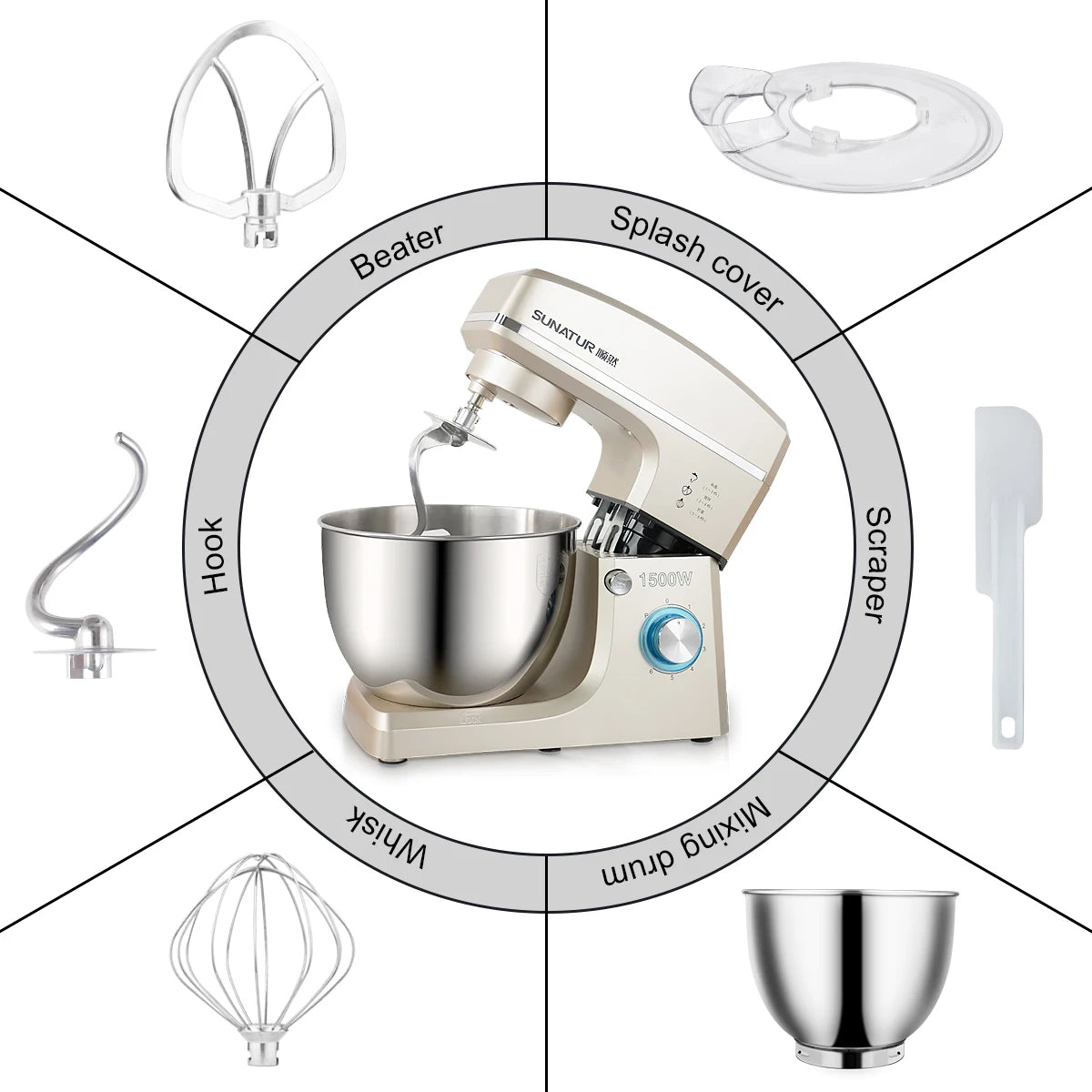 SUNATUR 8L Stand Mixer 1500w Electric Food Processor Commercial auto Dough Kneader