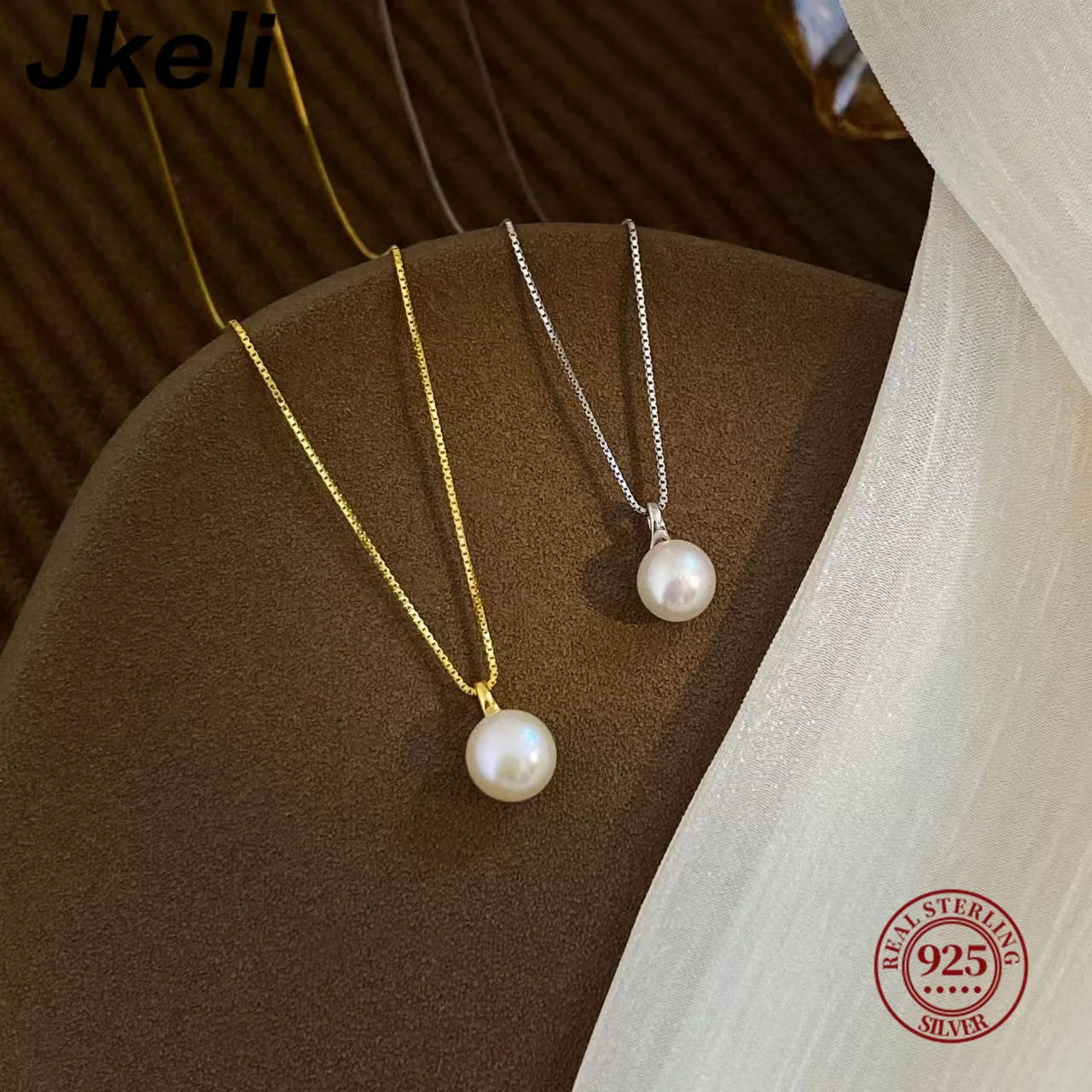 Jkeli S925 Sterling Silver Pearl Necklace Elegantly Simple Lockbone Chain
