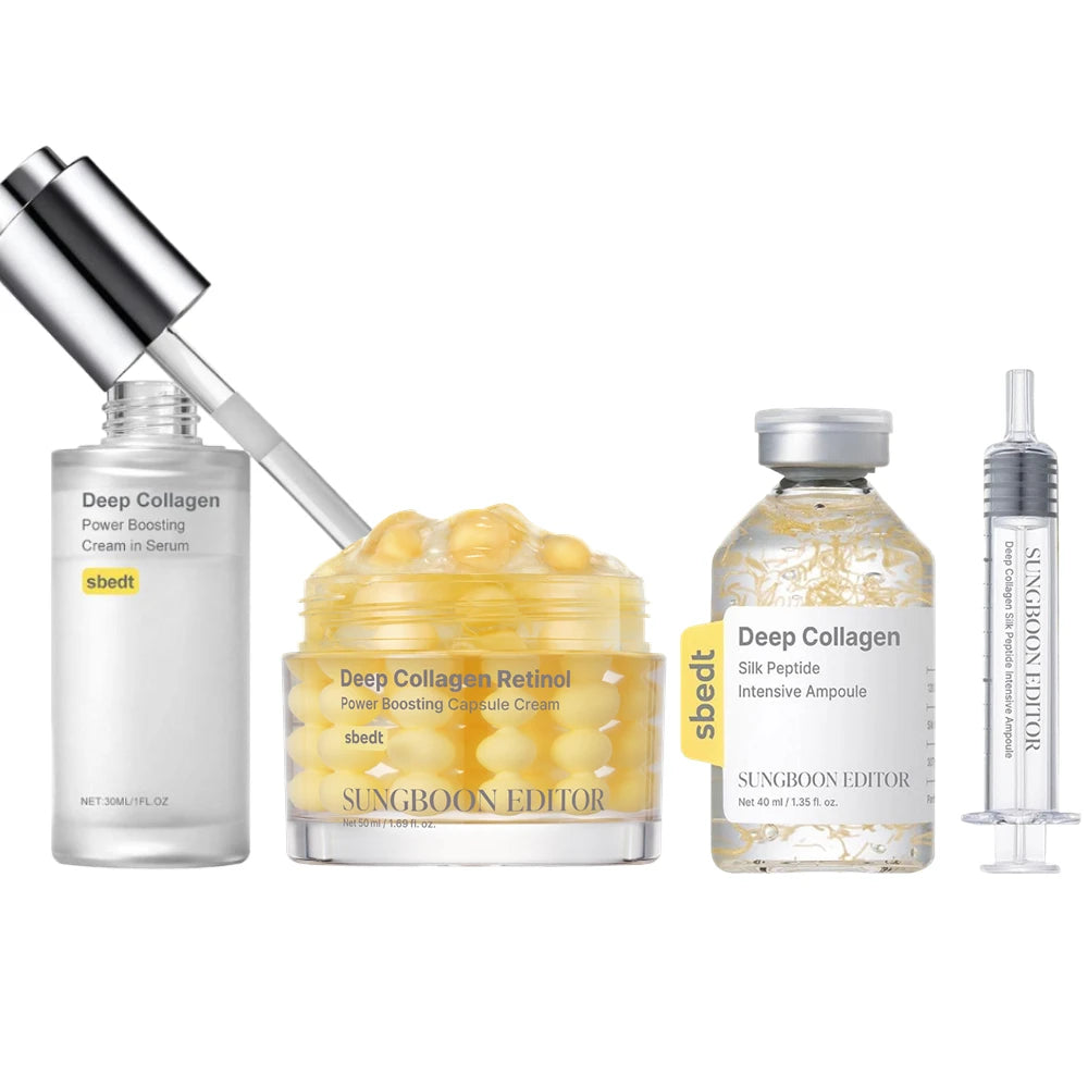 Korean Sbect Skin Care Kit - Deep Collagen Silk Peptide Ampoule, Power Boosting Cream