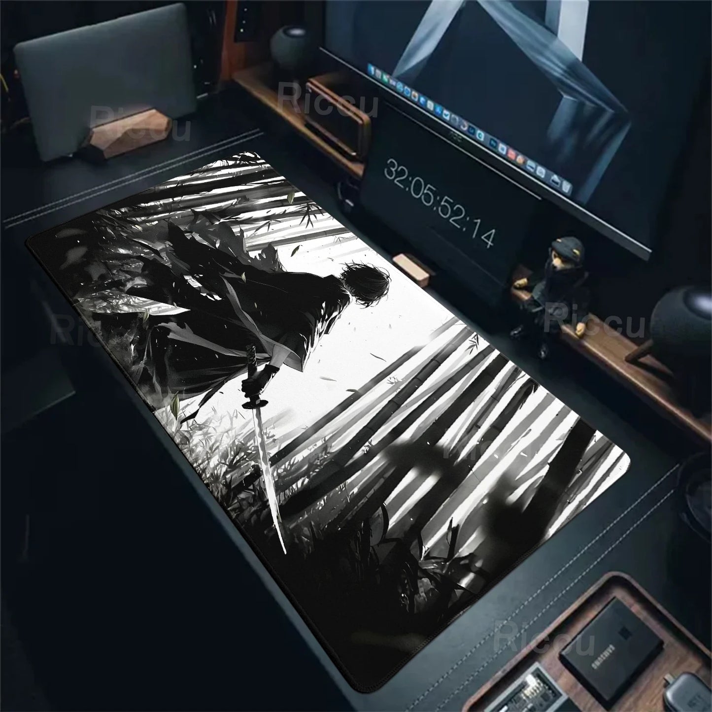 Black White Samurai Warrior Mouse Pad Desk Accessories Gamer Keyboard Table Mat Office Company Mousepad Gaming Laptop Accessory
