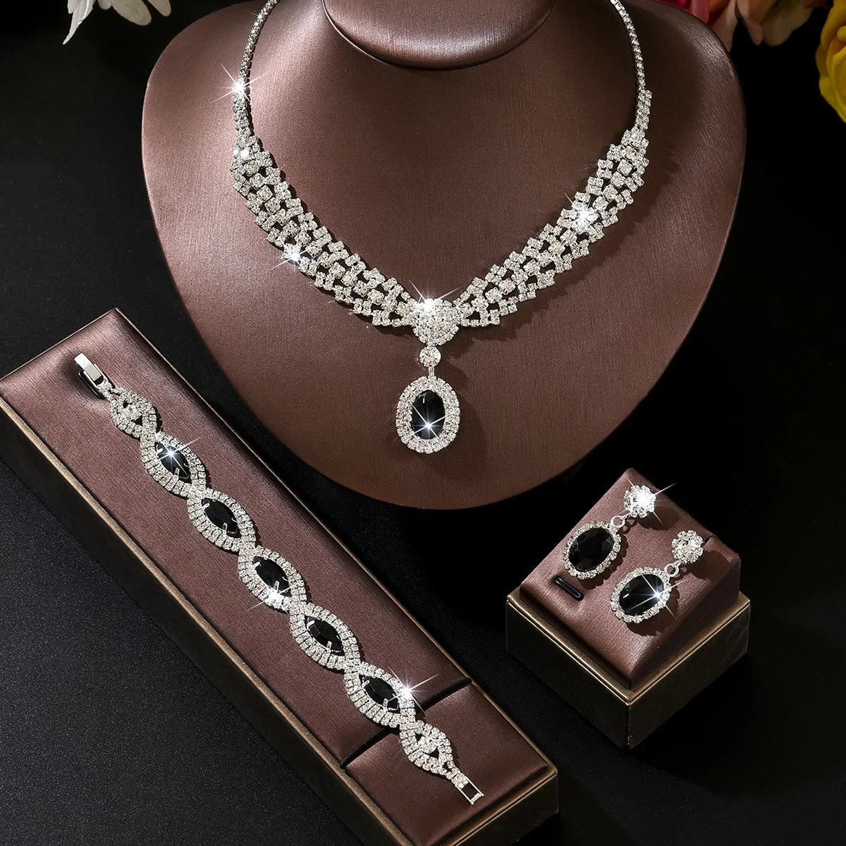 Diamond Set Necklace, Earrings, Bracelet, Bridal, Wedding,