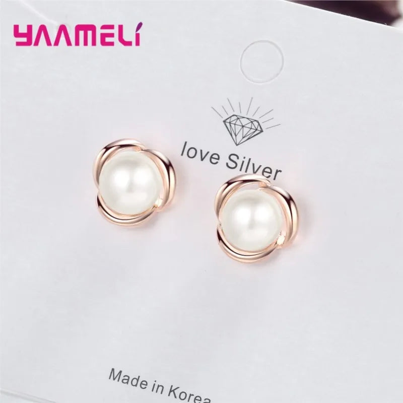 New Arrivals 925 Sterling Silver Earrings For Girls Classic Luxury Rose Gold Flower