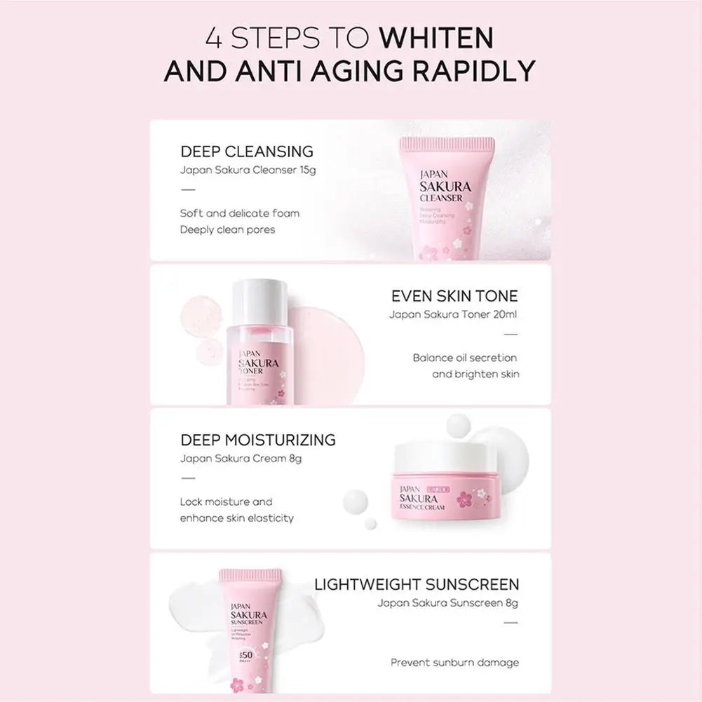 Sakura Skin Care Sets & Kits With Cleanser,Serum,Eye Cream,essence Cream Beauty Products For Women