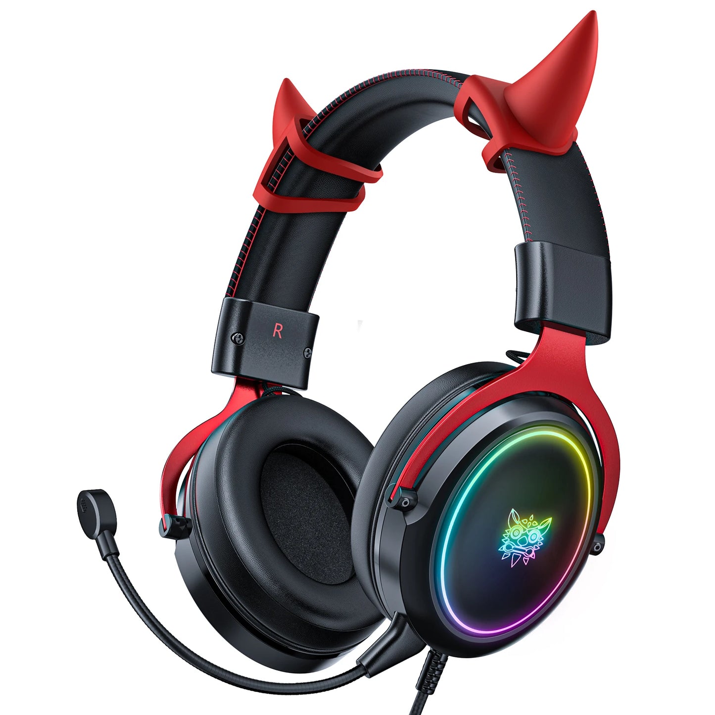 ONIKUMA X10 Wired Gaming Headset with HD Microphone Dynamic RBG Lighting Gaming Headset for PC Gamers Earphone with Cow Horn